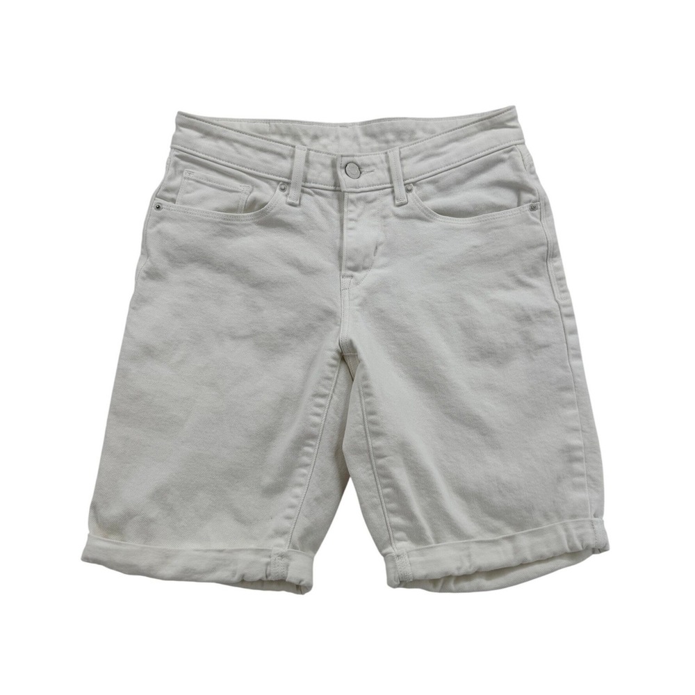 Levis White Denim Bermuda Shorts Womens 26 Cuffed Mid Rise 5 Pocket 06990-110
